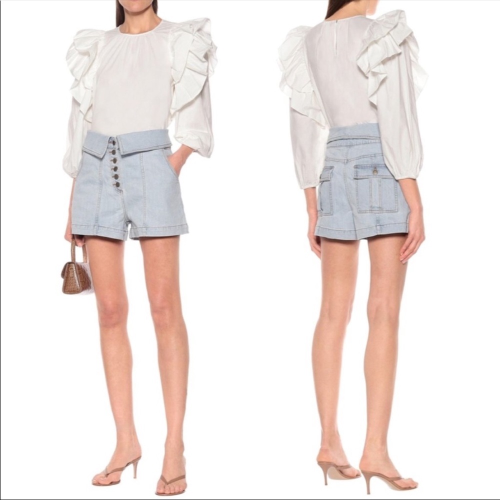 $439 Ulla Johnson High-Waist Denim Shorts Light